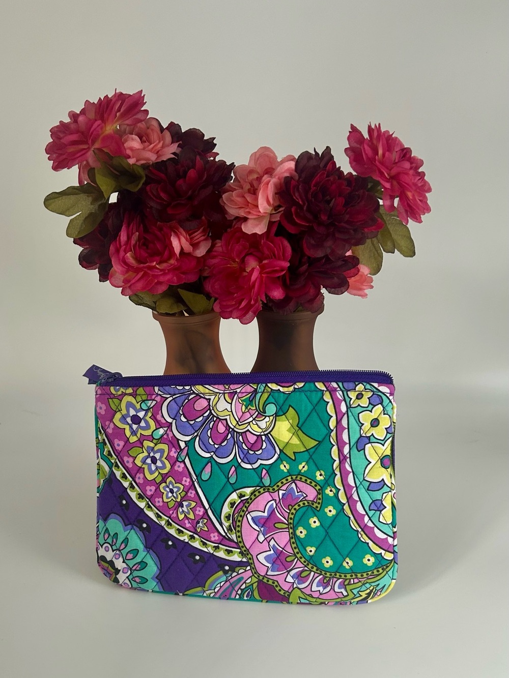 Retired Vera Bradley Quilted Paisley Cosmetic Pouch - Purple, Teal & Pink